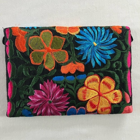 Embroidered Handmade Bohemian Convertible Crossbody Clutch Colourful Floral - Picture 10 of 17
